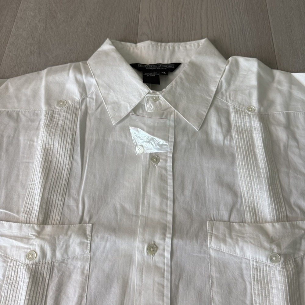 The J Peterman Company Guayabera Shirt Mens Size XL White Cotton Button Up NWOT